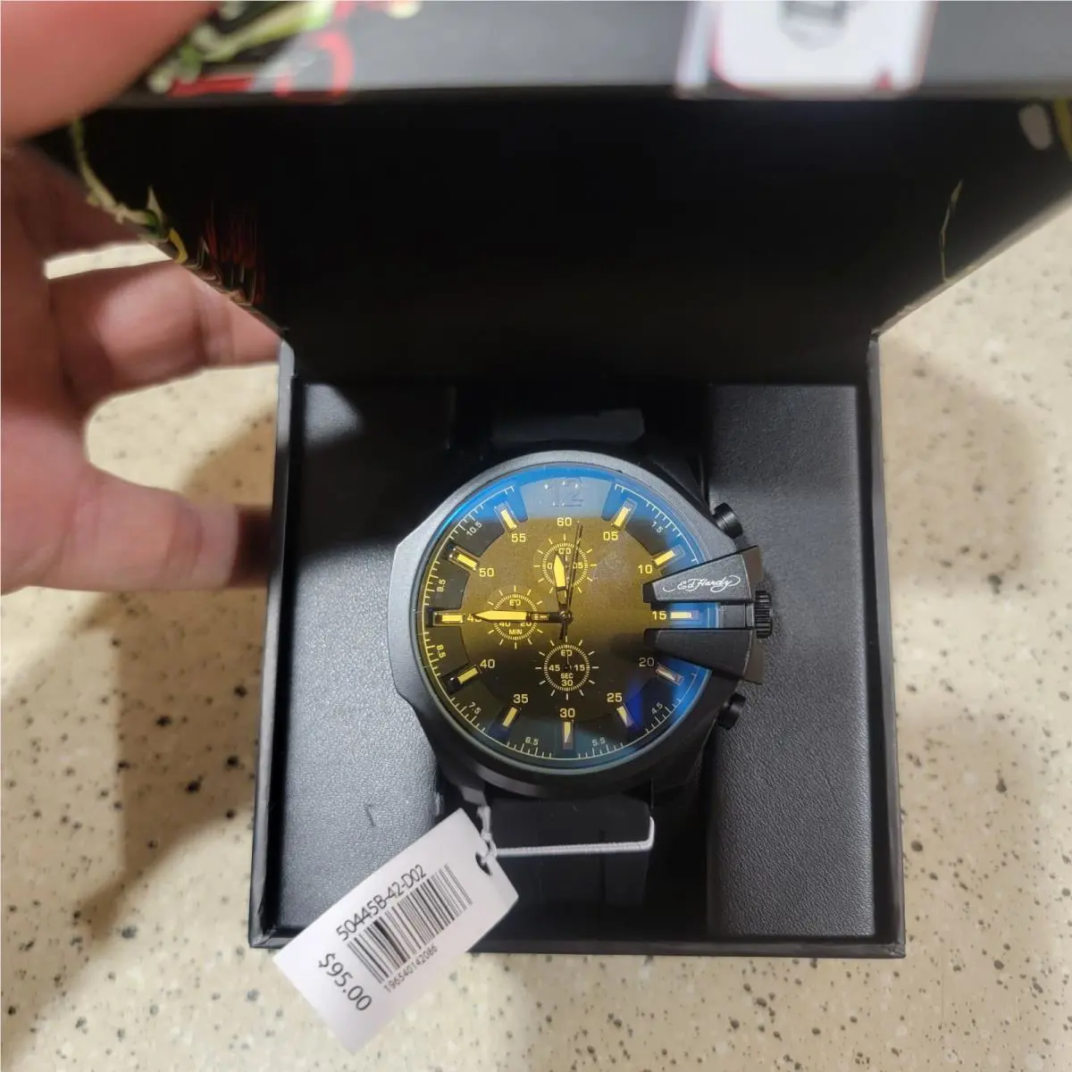 Men`s Black Silicone Strap Gold Accents Dial Watch 53mm by Ed Hardy