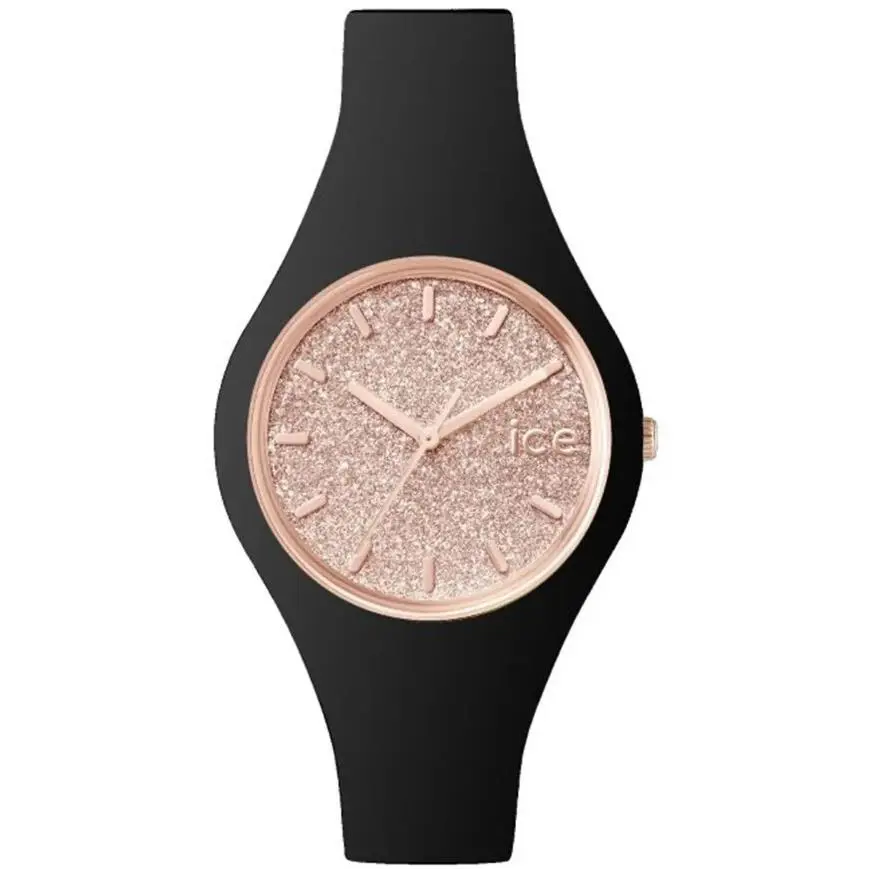 Ice Watch Rose Gold Glitter Dial Black Silicone Strap – 001346