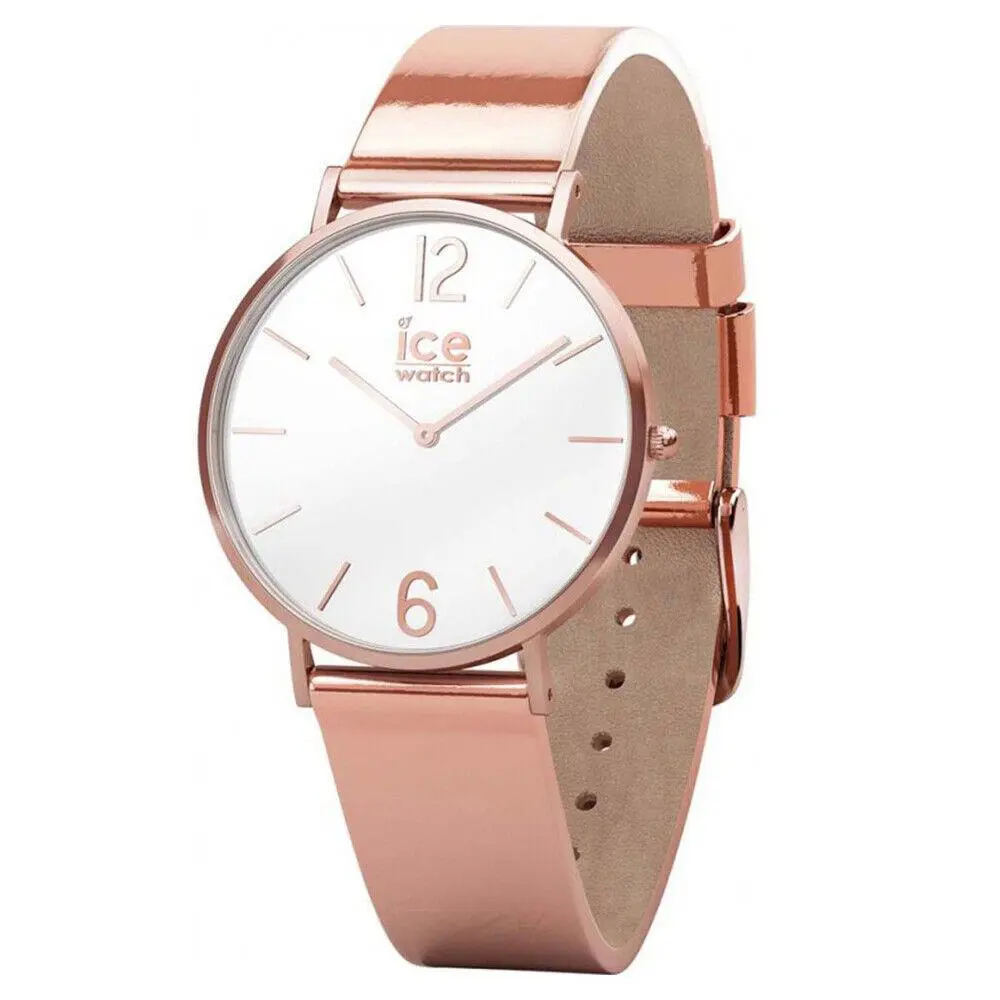 Ice City Sparkling Rose Stainless Steel and Leather Strap Women`s Watch. 015085 by Ice-Watch
