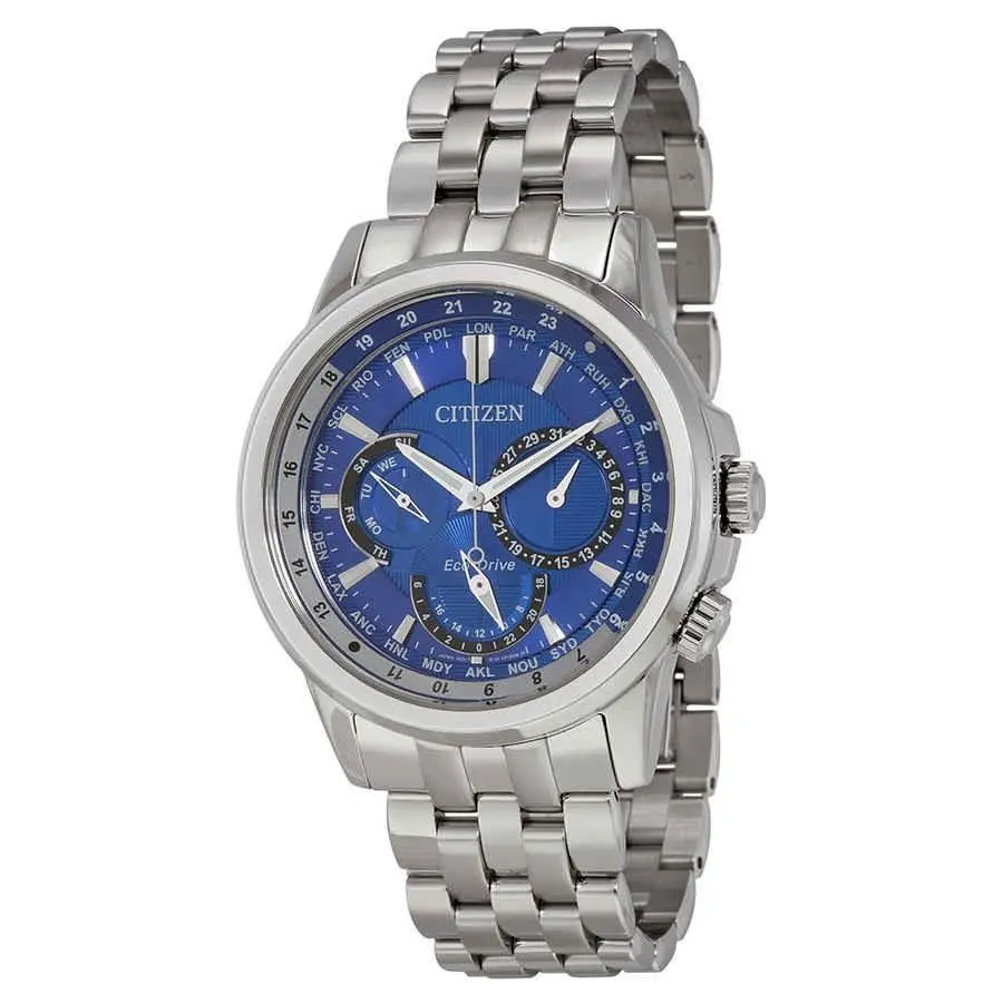 Citizen Calendrier Eco-drive World Time Dark Blue Dial Men`s Watch BU2021-51L - Blue, Dial: Blue, Dark Blue, Band: Silver