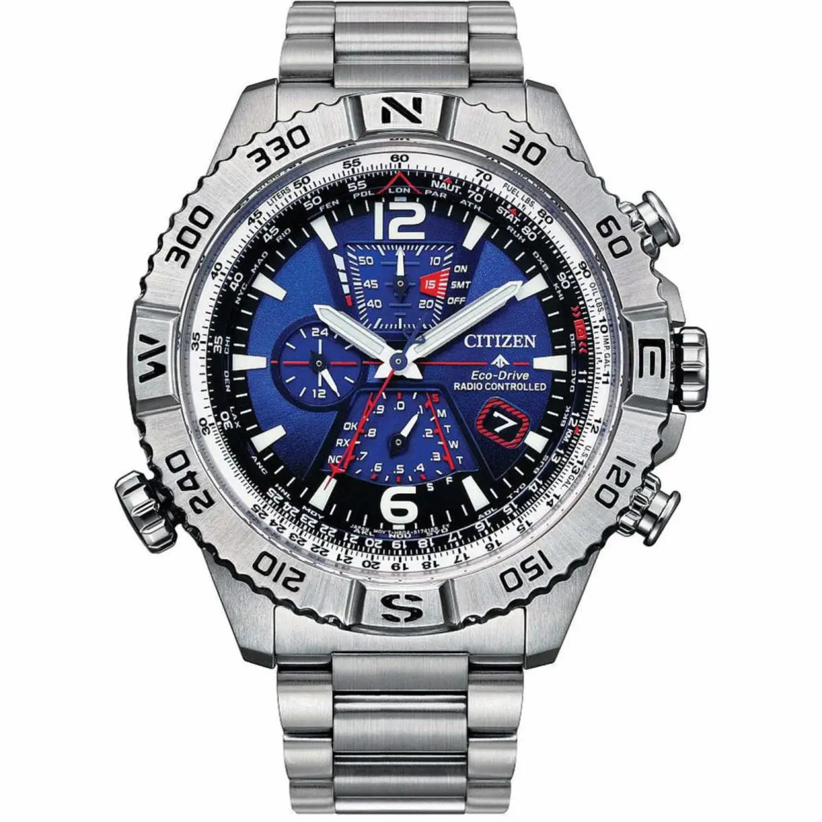 Citizen Men`s Watch Navihawk A.t Analog Blue Dial Steel Bracelet AT8220-55L