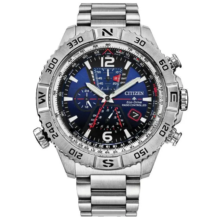 Citizen Eco-drive Men`s Promaster Navihawk Blue Dial - AT8220-55L - Dial: Blue, Band: Silver, Bezel: Silver