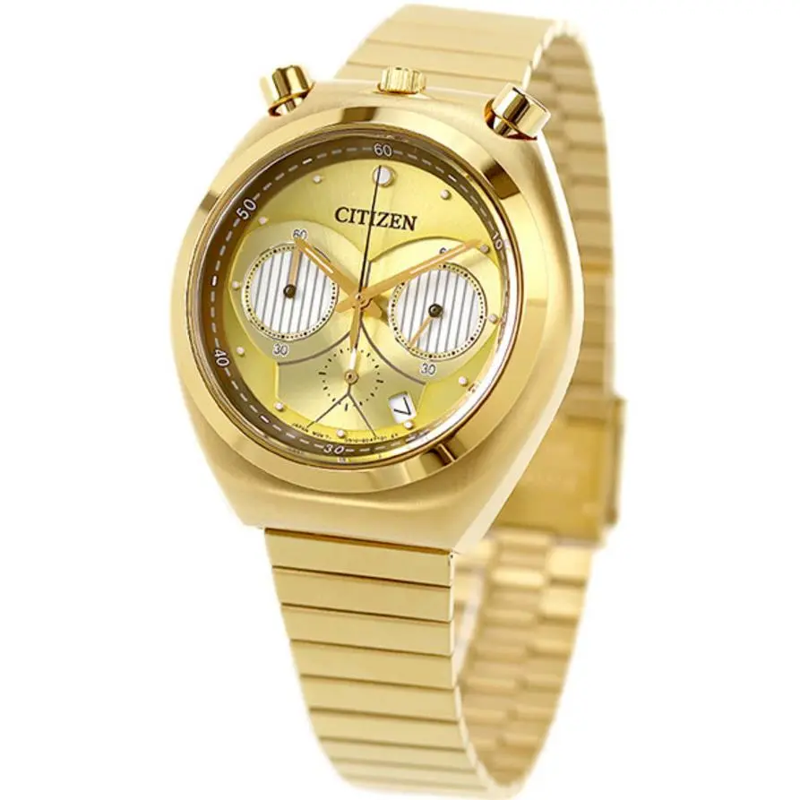 Citizen Star Wars C-3PO Watch AN3662-51W Chronograph Unisex Date Indicator - Dial: Gold, Band: Gold, Bezel: Gold
