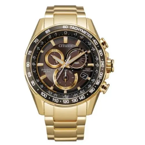Men`s Eco Drive Chronograph Gold Stainless Steel Bracelet Watch– CB5912-50E by Citizen