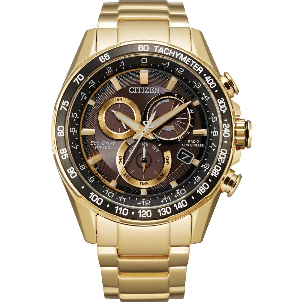 Citizen Eco-drive Men`s Black Watch - CB5912-50E - Dial: Black, Band: Gold, Bezel: Brown
