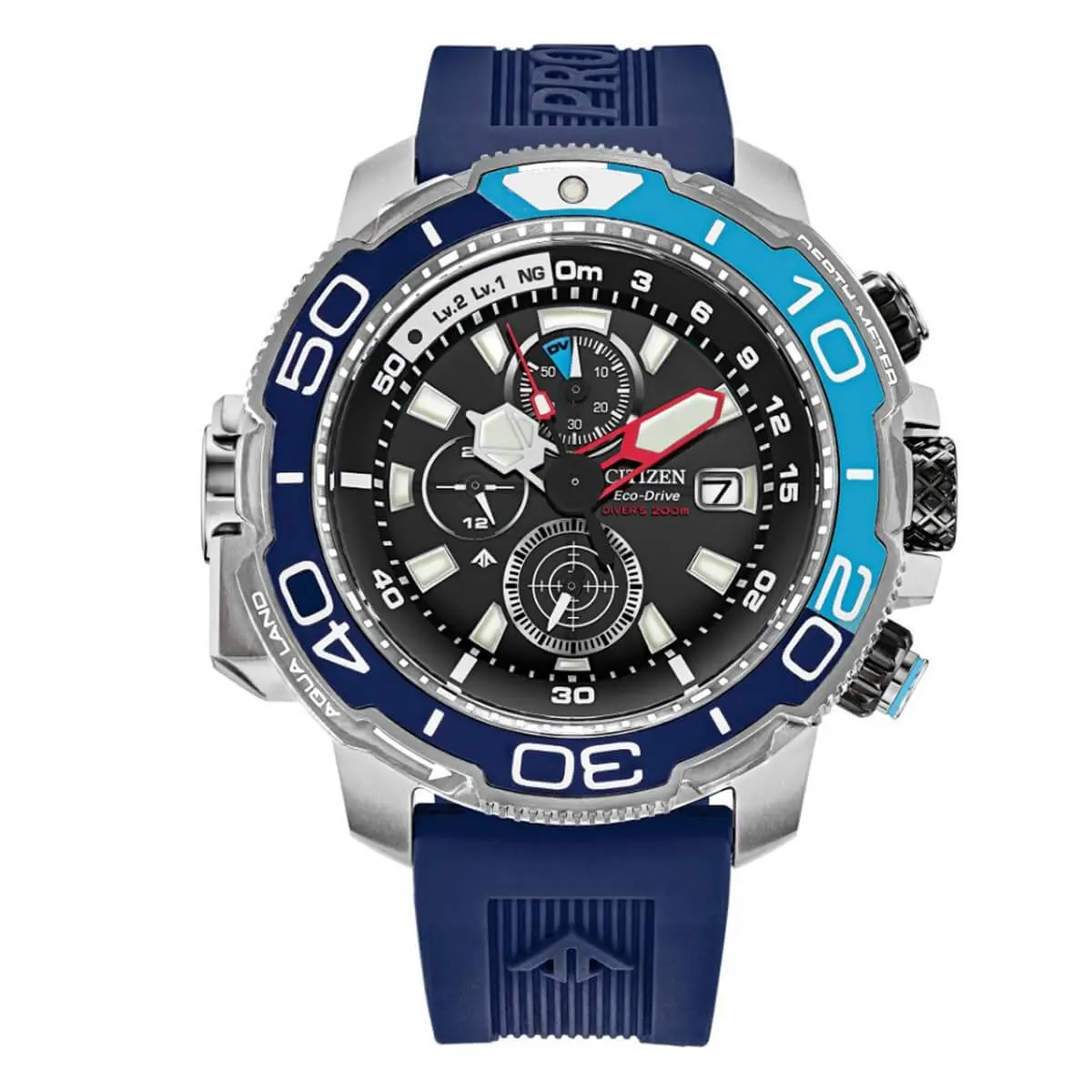 Citizen Eco Drive Chronograph Promaster Aqualand Blue Dive Watch BJ2169-08E