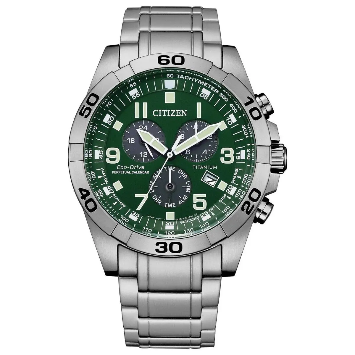 Citizen Eco Drive Chronograph Titanium Green Perpetual Cal. Watch BL5550-50X