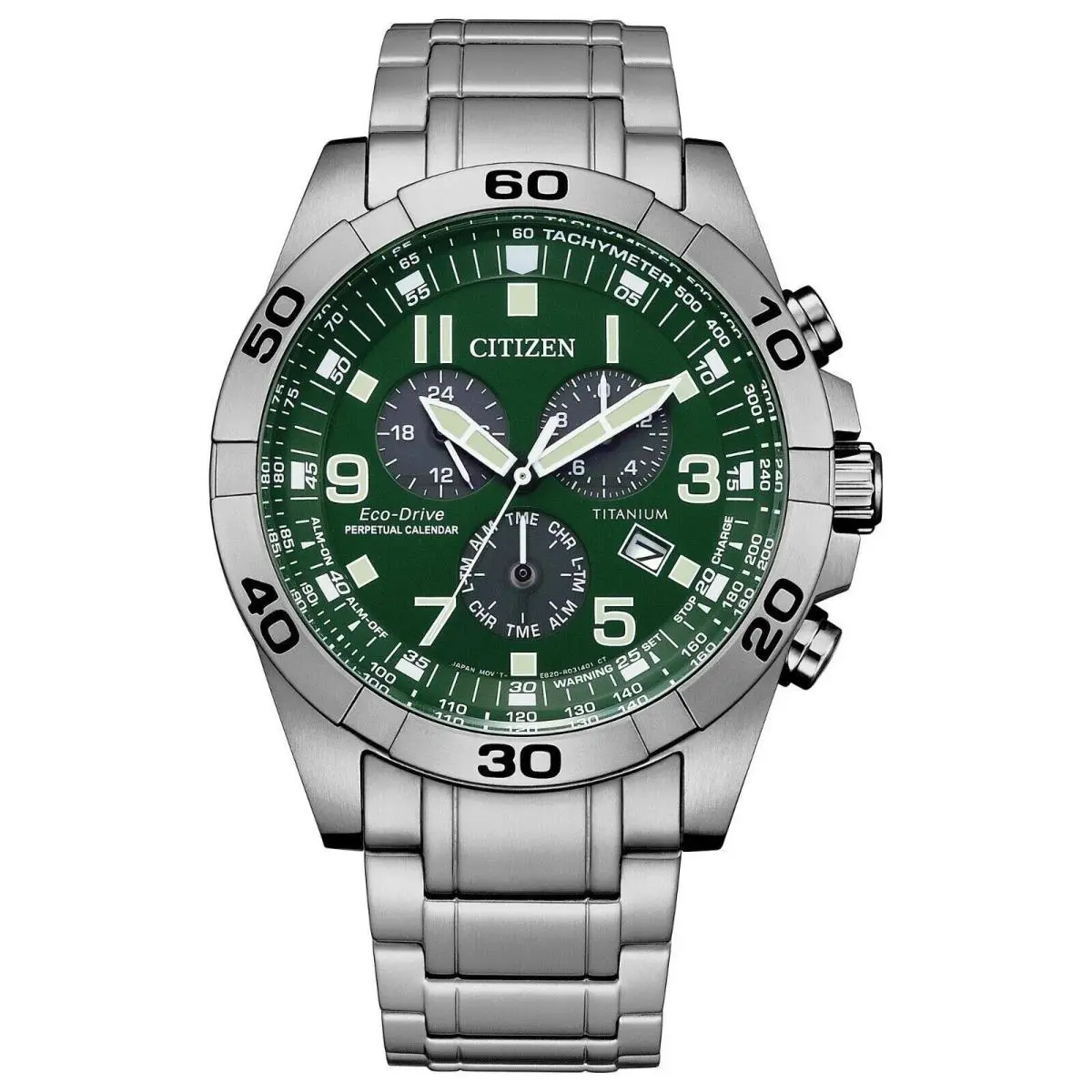 Citizen Eco Drive Chronograph Titanium Green Perpetual Cal. Watch BL5550-50X