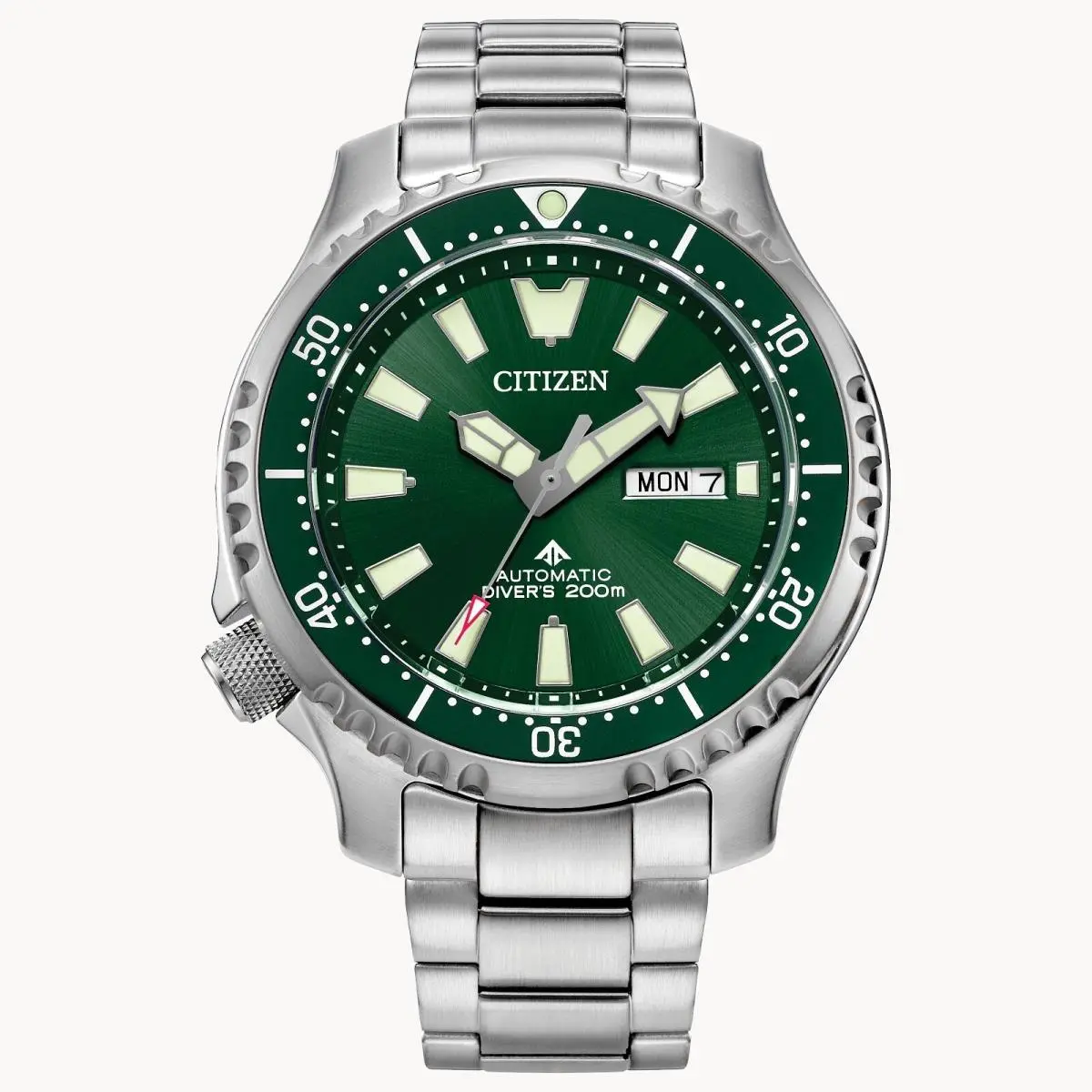 Citizen NY0151-59X Men`s Promaster 200M Stainless Dial Automatic Dive Watch - Dial: Green, Band: Silver, Bezel: Green