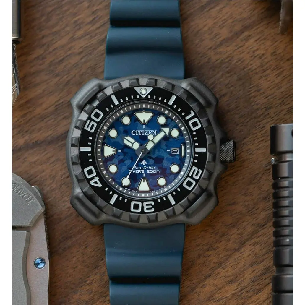Citizen Promaster BN0227-09L Men`s Dive Titanium Eco Drive Sports Watch - Dial: Blue, Band: Blue, Bezel: Gray