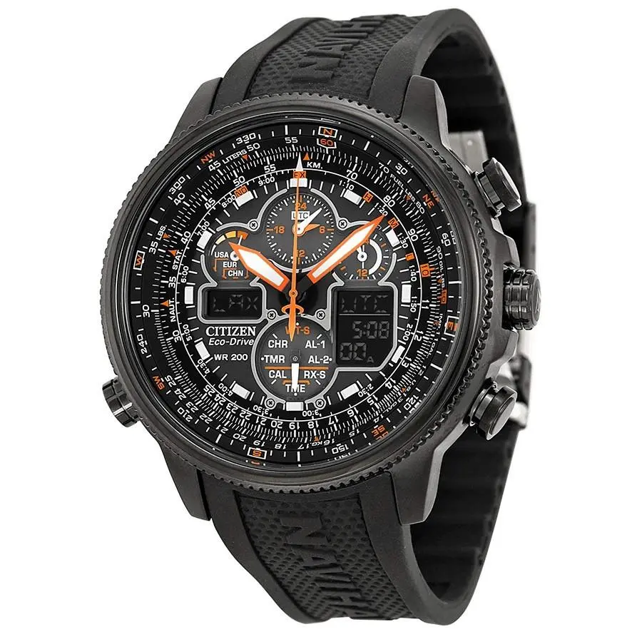 Citizen Men`s Eco-drive Navihawk Chronograph Watch– JY8035-04E - Dial: Black, Band: Black