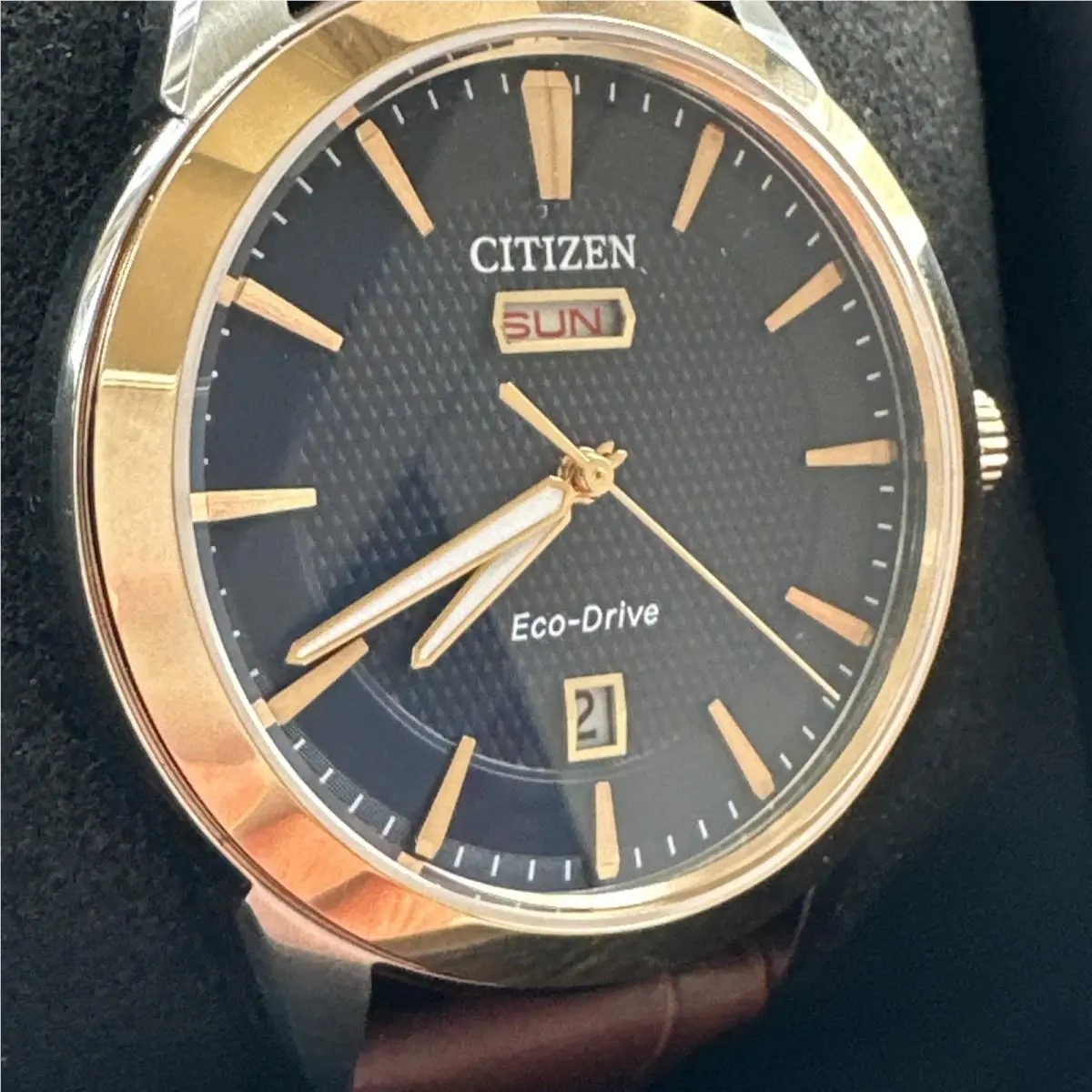 Citizen Eco-drive Corso Day Date Indicator Men`s 40 Watch MM AW0096-06L - Dial: Blue, Band: Brown, Bezel: Silver, Brown, Gold, Pink, Blue, Rose Gold