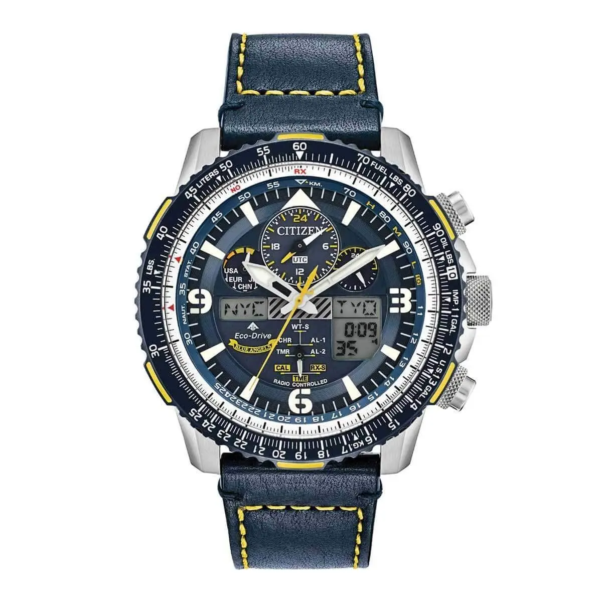 Citizen JY8078-01L Men`s Promaster Skyhawk A-t Blue Strap Chrono Watch - Dial: Blue, Band: Black