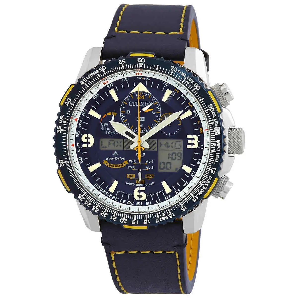 Citizen Promaster Skyhawk A-t Perpetual Alarm Chronograph Men`s Watch JY8078-01L - Dial: Blue, Band: Black, Bezel: Silver-tone