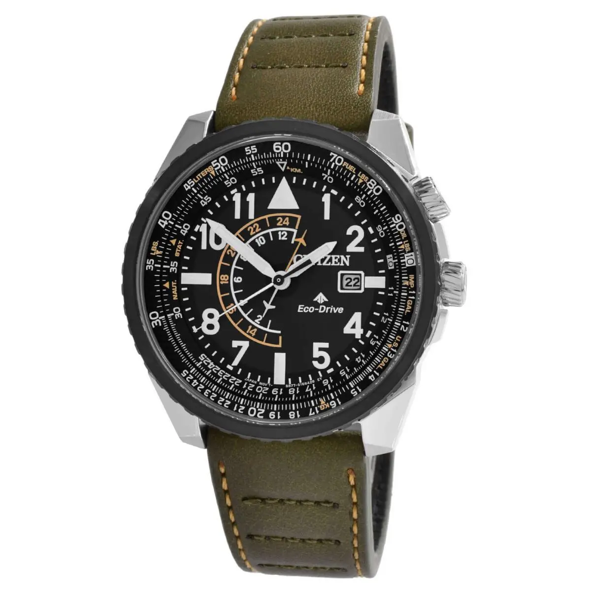 Citizen Men`s Watch Nighthawk Eco Drive Black Dial Leather Strap BJ7138-04E