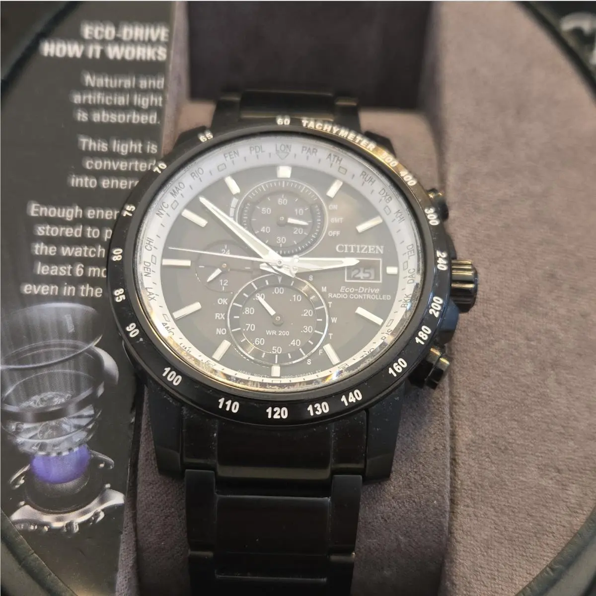 AT8175-58E Radio Controlled World Time Tachymeter Men`s Watch by Citizen