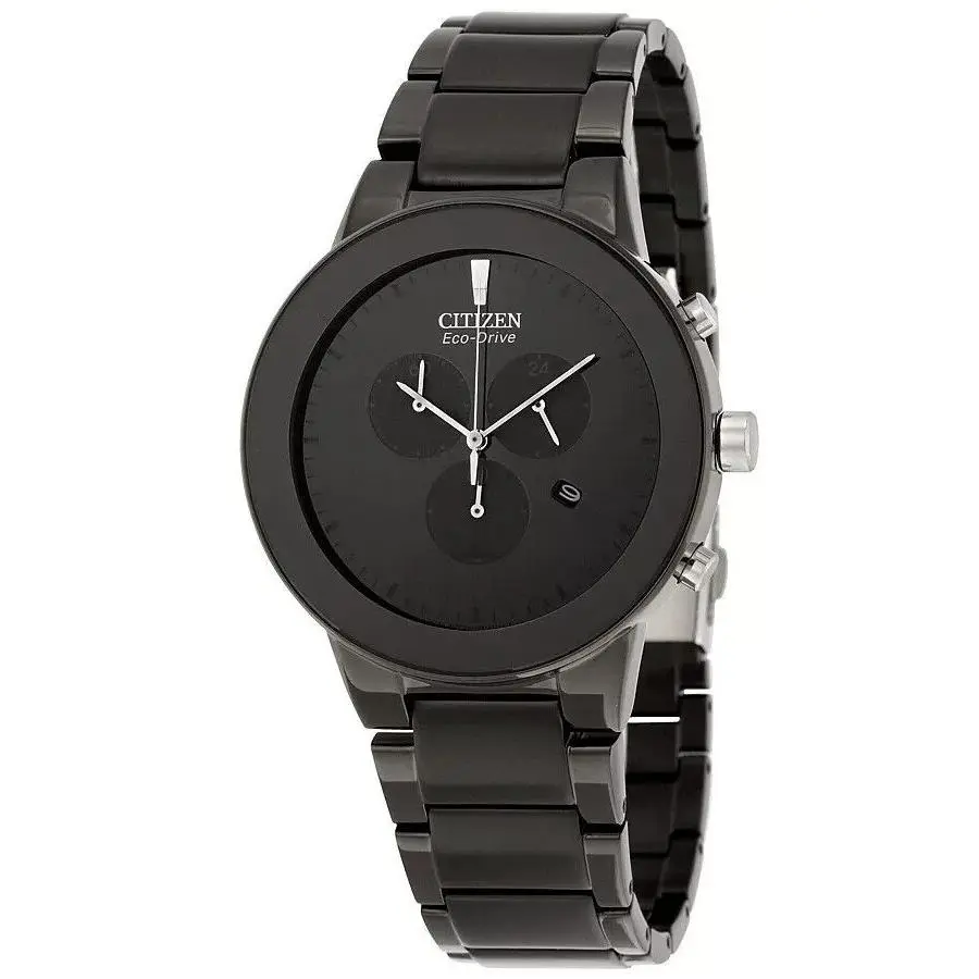 Citizen Axiom Men`s Chronograph Eco-drive Watch - AT2245-57E - Dial: Black, Band: Black, Bezel: Black