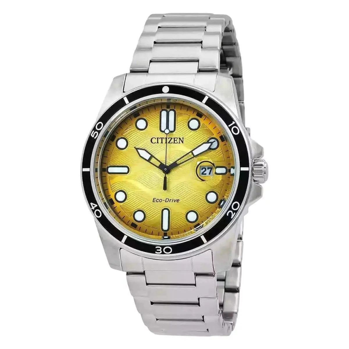 Marine Stainless Steel Yellow Dial Eco-drive AW1816-89X 100M Mens Watch by Citizen
