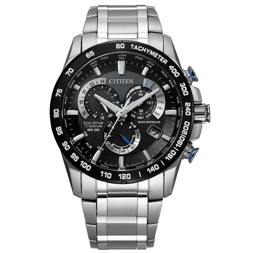 Citizen Men`s Perpetual Chrono A-t Eco-drive Black Dial Watch CB5908-57E