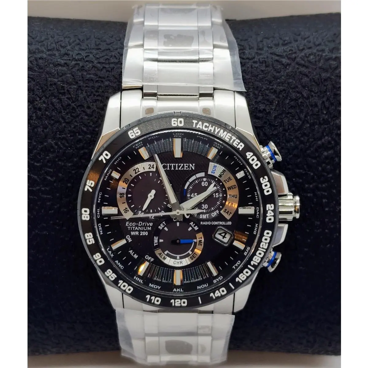Citizen Men`s Perpetual Chrono A-t Eco-drive Black Dial Watch CB5908-57E
