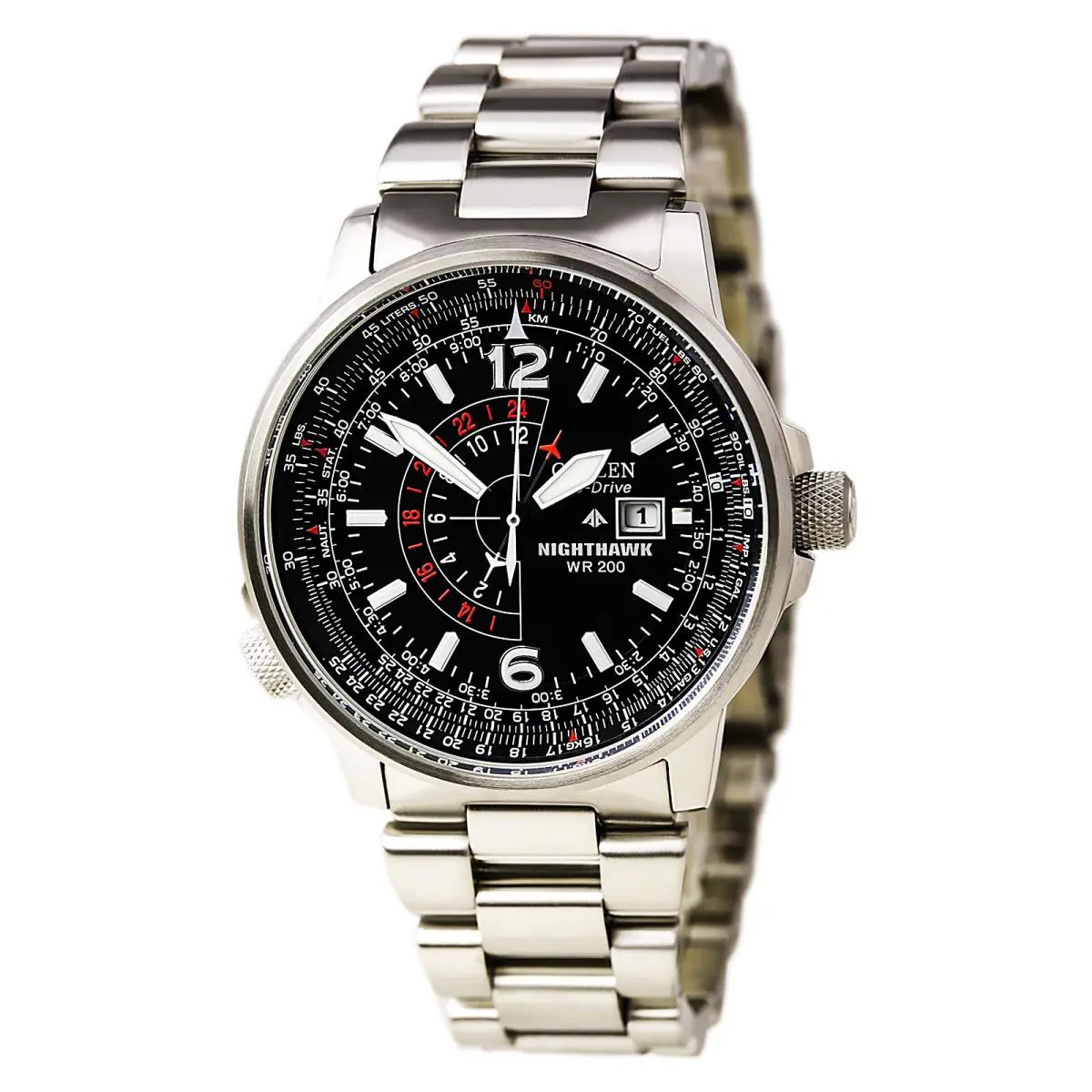 Citizen Air Nighthawk Promaster Black Men`s Eco-drive Pilot Watch BJ7000-52E - Dial: Black, Band: Silver, Bezel: Silver