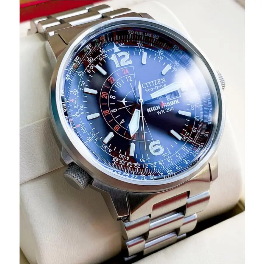 Citizen Air Nighthawk Promaster Black Men`s Eco-drive Pilot Watch BJ7000-52E - Dial: Black, Band: Silver, Bezel: Silver