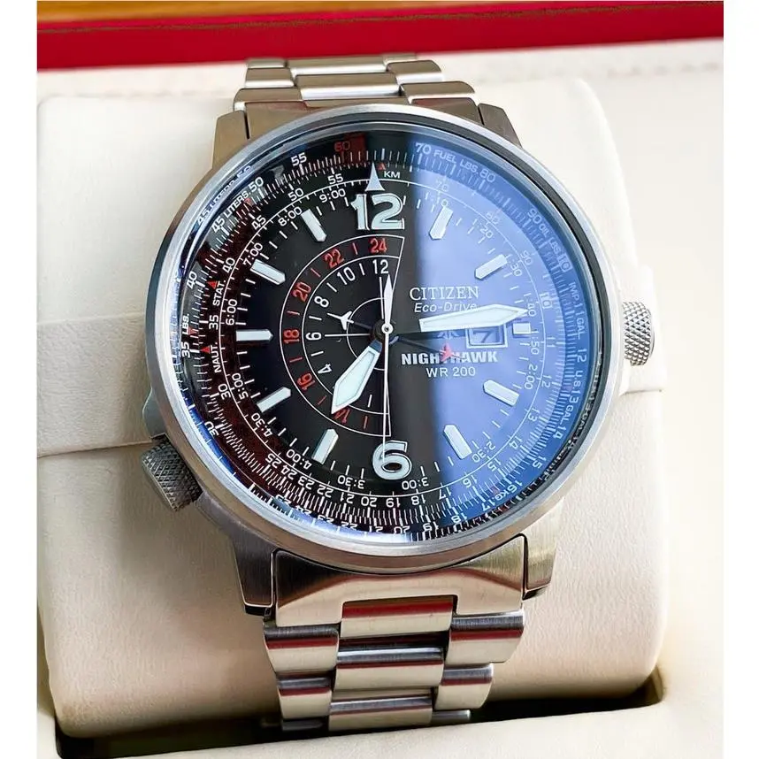 Citizen Promaster Air Nighthawk Black Men`s Eco-drive Pilot Watch BJ7000-52E - Dial: Black, Band: Silver, Bezel: Silver