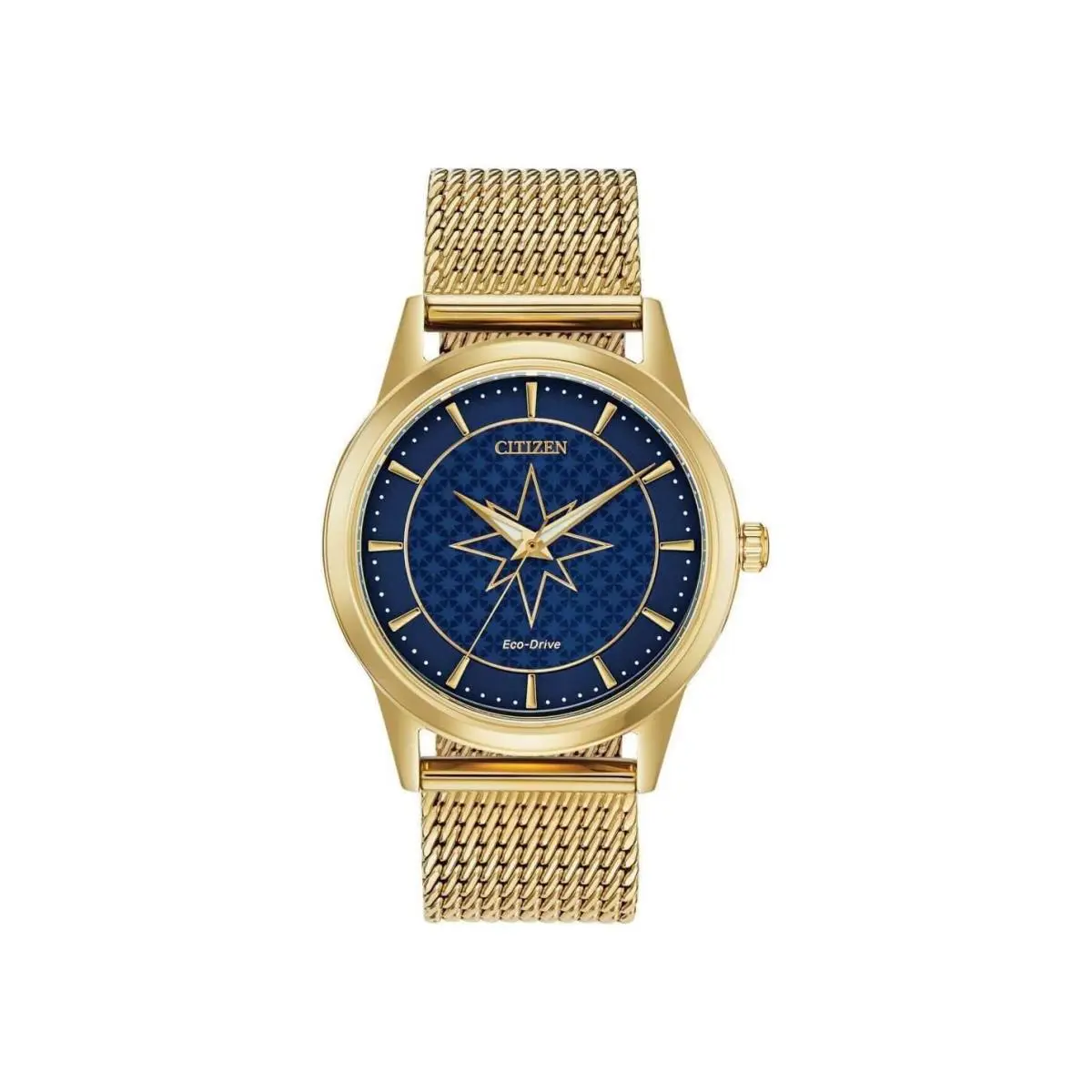 Citizen FE7062-51W Unisex Captain Marvel Blue Dial 40mm Watch - Dial: Blue, Band: Gold, Bezel: Gold