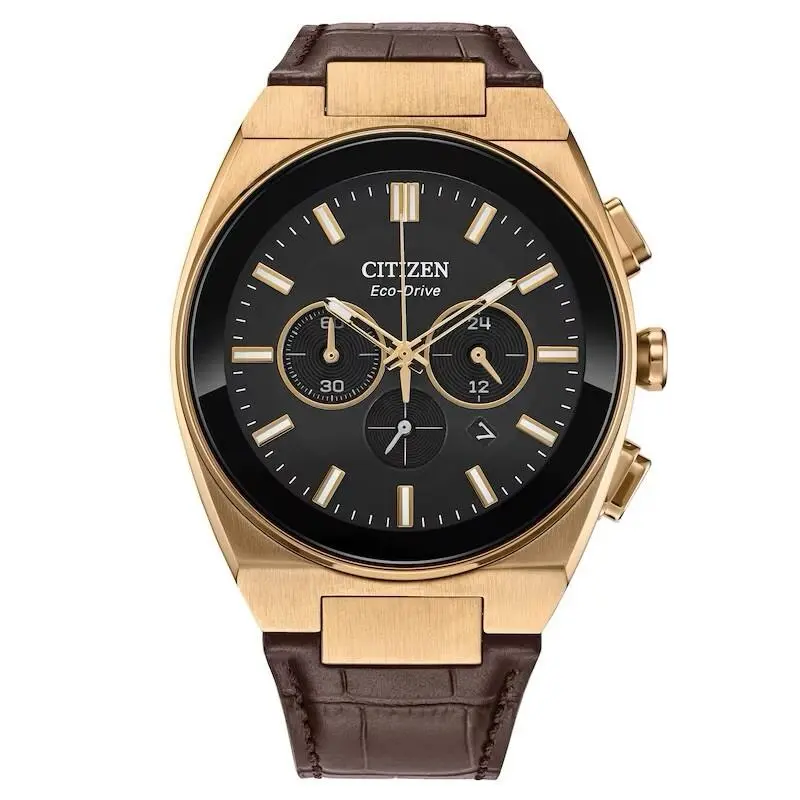 Men`s Chronograph Luminous Brown Leather 43 MM Dress Watch by Citizen