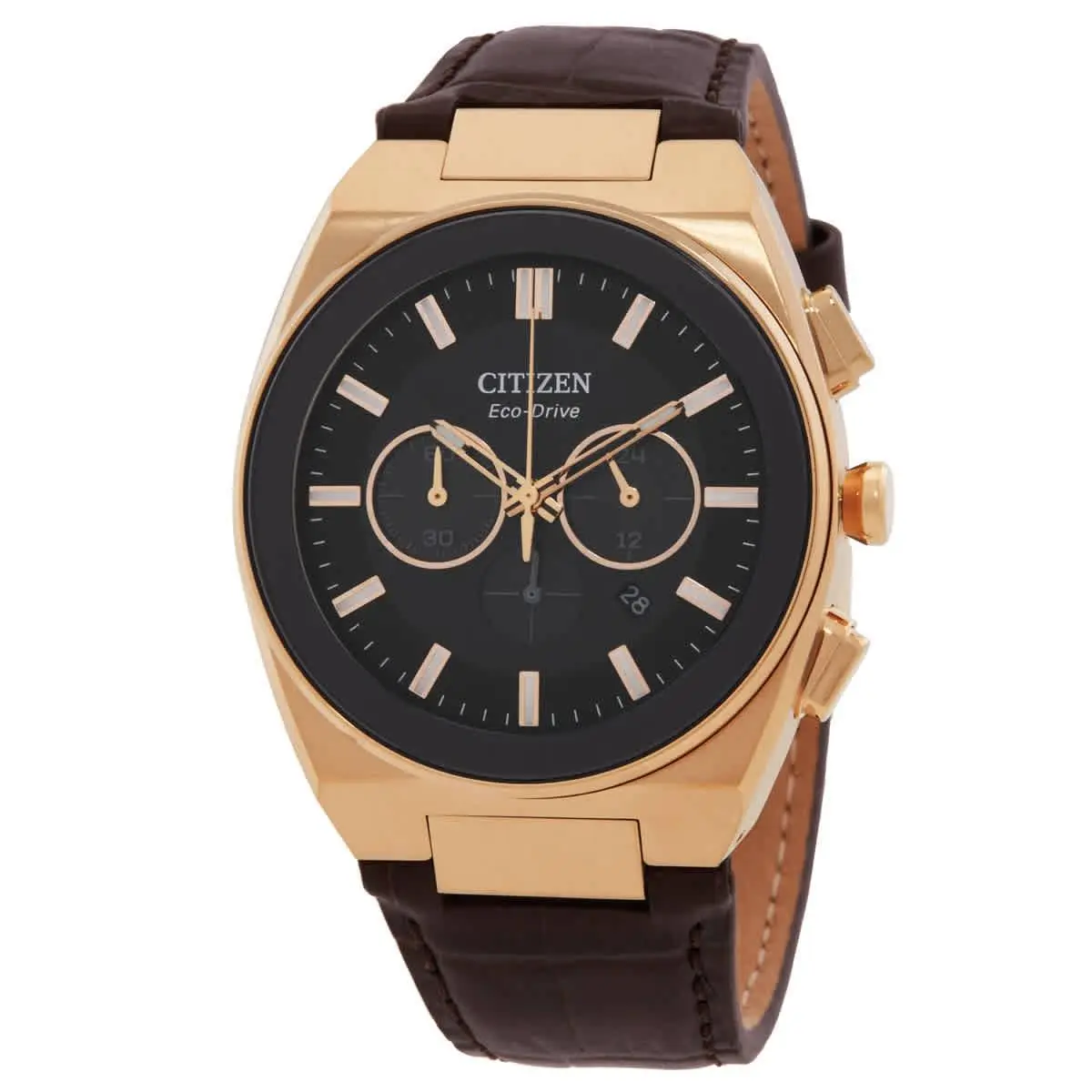 Citizen Axiom SC Chronograph Black Dial Men`s Watch CA4583-01E - Black, Dial: Black, Band: Brown