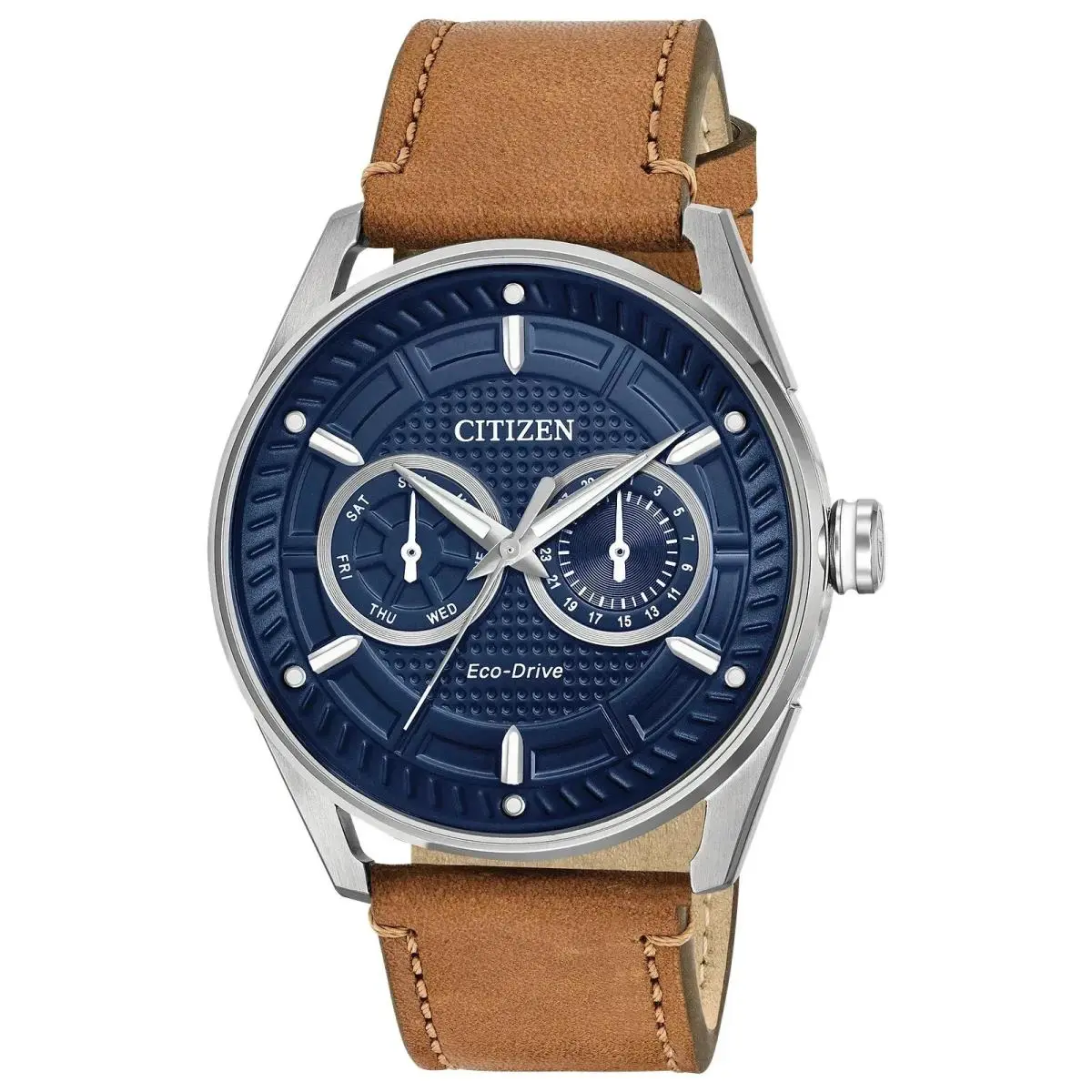 Citizen Eco-drive 42 mm Silver Stainless Steel Case with Brown Leather