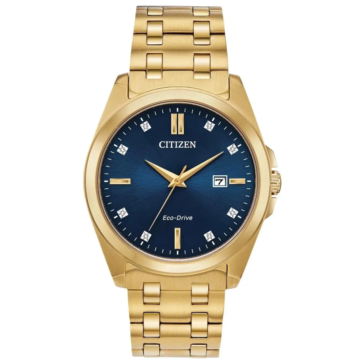 Citizen Men`s Corso Eco-drive Diamond Blue Dial Watch - BM7103-51L - Dial: Blue, Band: Gold