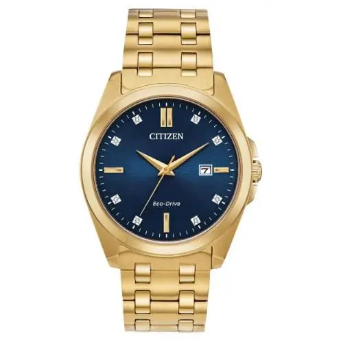 Men`s Citizen Eco-drive Corso Diamond Gold Stainless Steel Watch – BM7103-51L