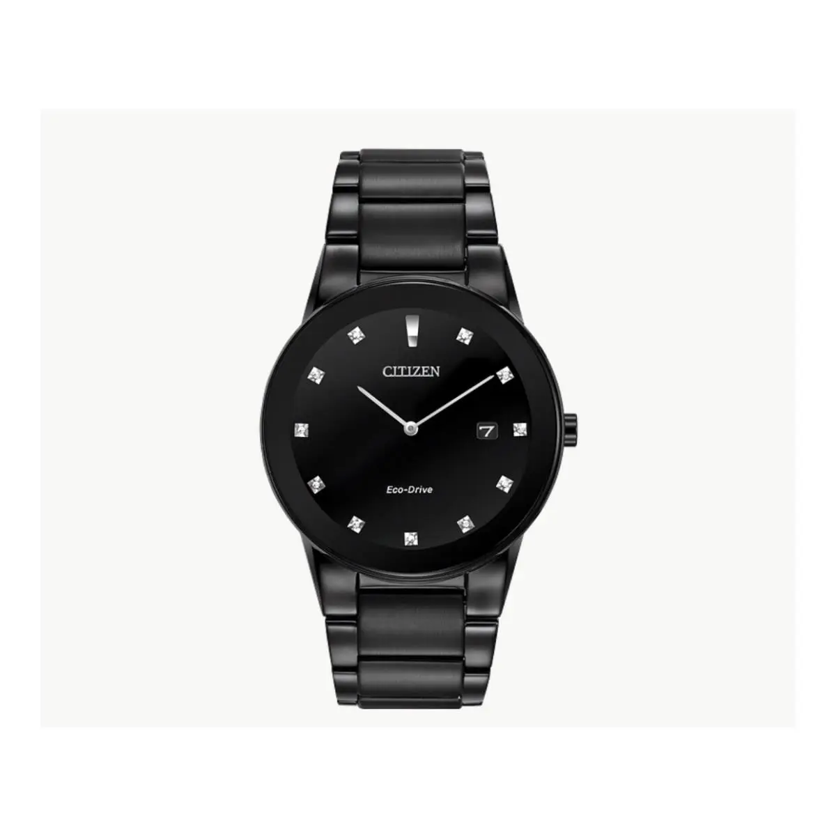 Citizen Eco Drive AU1065-58G Axiom Men`s 40mm Black Diamond Stainless Watch - Dial: Black, Band: Black