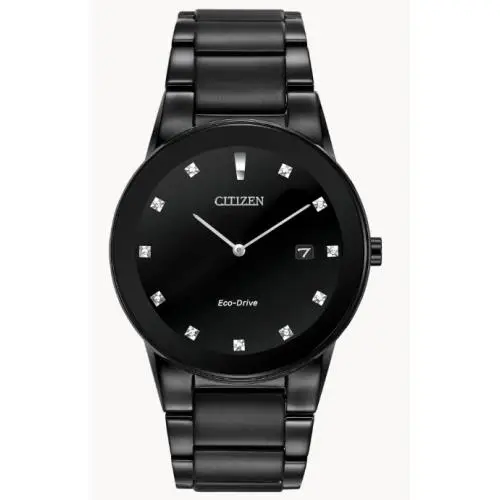 AU1065-58G Eco-drive Men`s Diamond Marker Watch Black Dial by Citizen