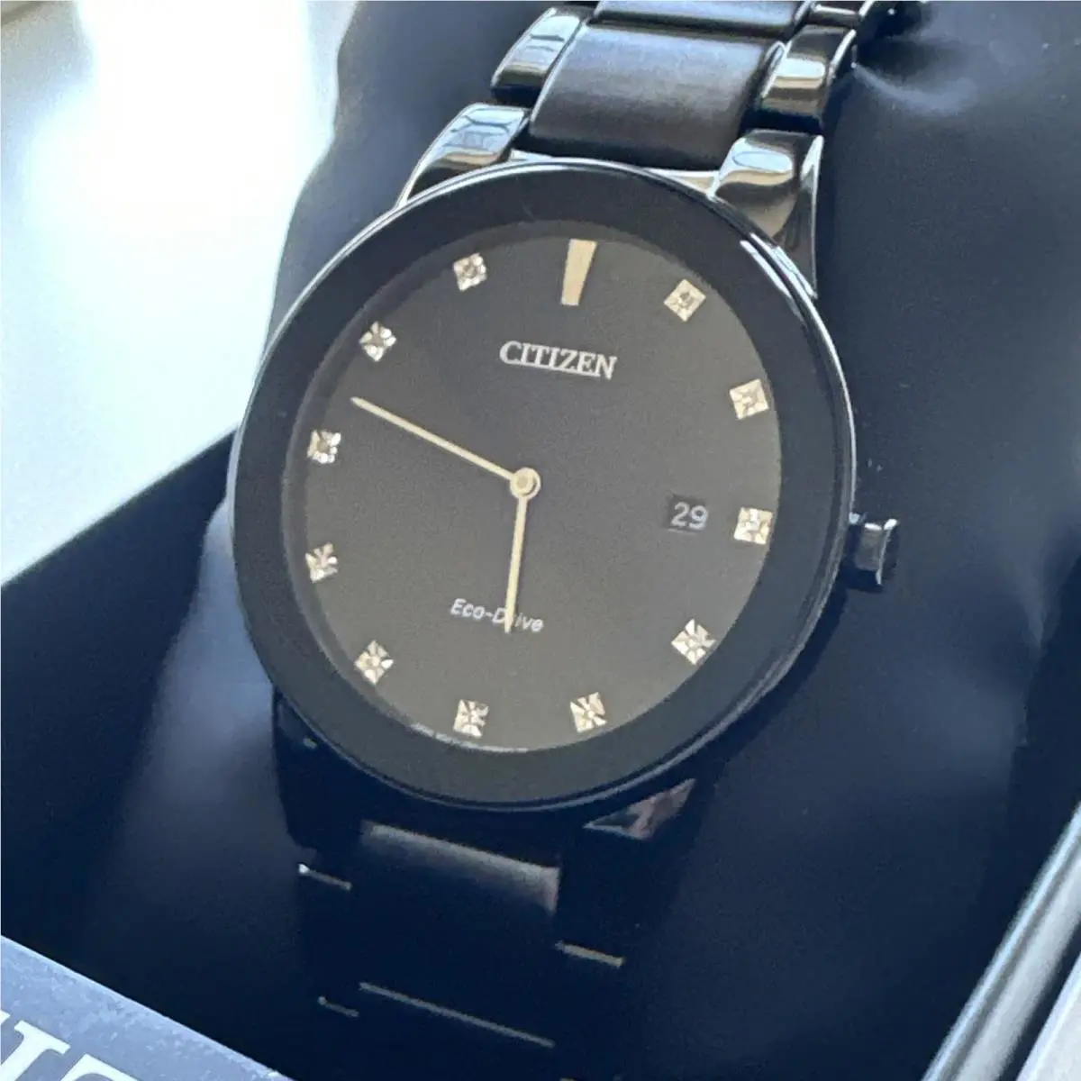 Citizen Eco-drive Men`s Diamond Markers Black Bracelet Watch 40MM AU1065-58G