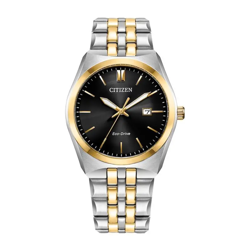 Citizen Corso Men`s Gold-silver Two Tone Bracelet Quartz Watch - BM7334-58E - Dial: Black, Band: Gold-Silver Two tone, Silver, Gold, Bezel: Gold