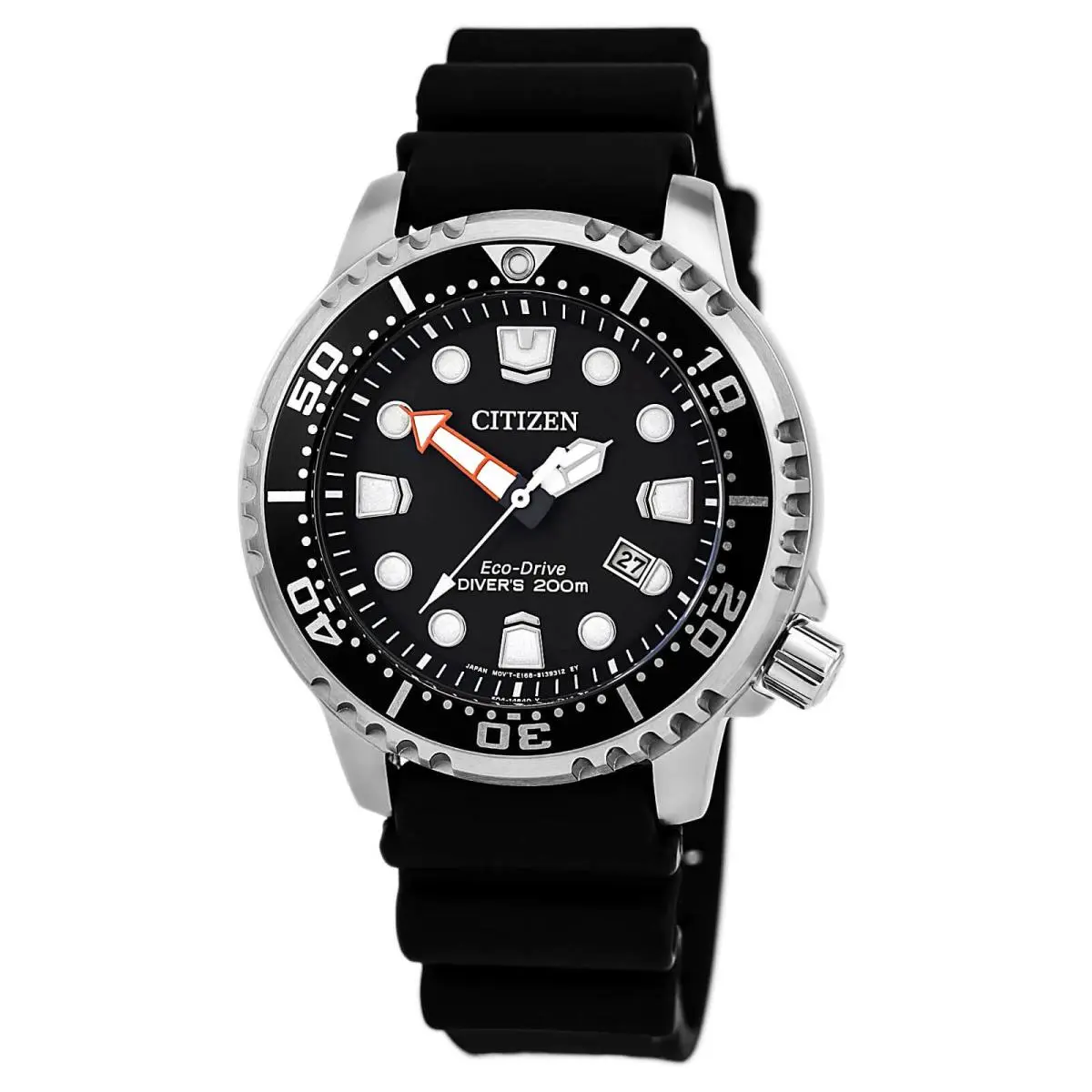 Citizen BN0150-28E Gent`s Black Dial Polyurethane Strap Dive Watch - Dial: Silver, Black, Band: White, Black, Bezel: Black