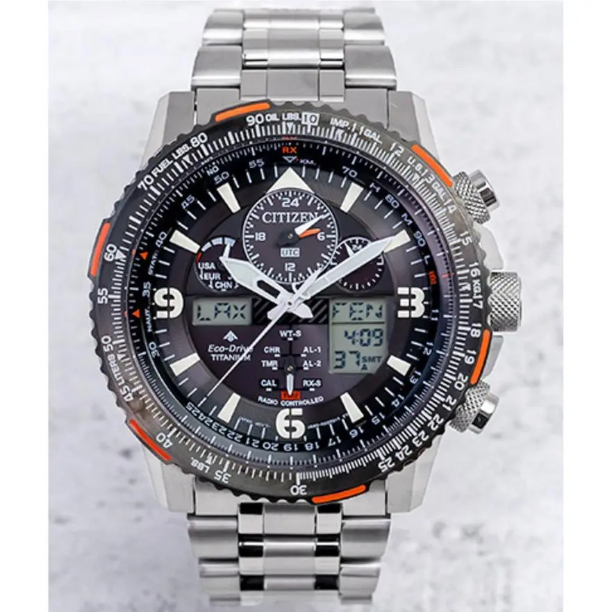 Citizen Promaster Skyhawk Super Titanium Sapphire World Time Watch JY8108-53E - Dial: BLACK, Band: Gray, Bezel: Black