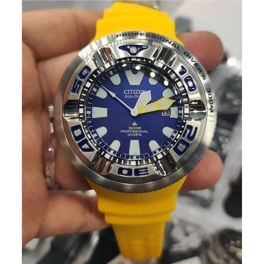 Citizen Promaster Blue Dial Dive Watch BJ8058-06L Polyurethane Yellow Band - Dial: Blue, Band: Yellow, Bezel: Silver-tone