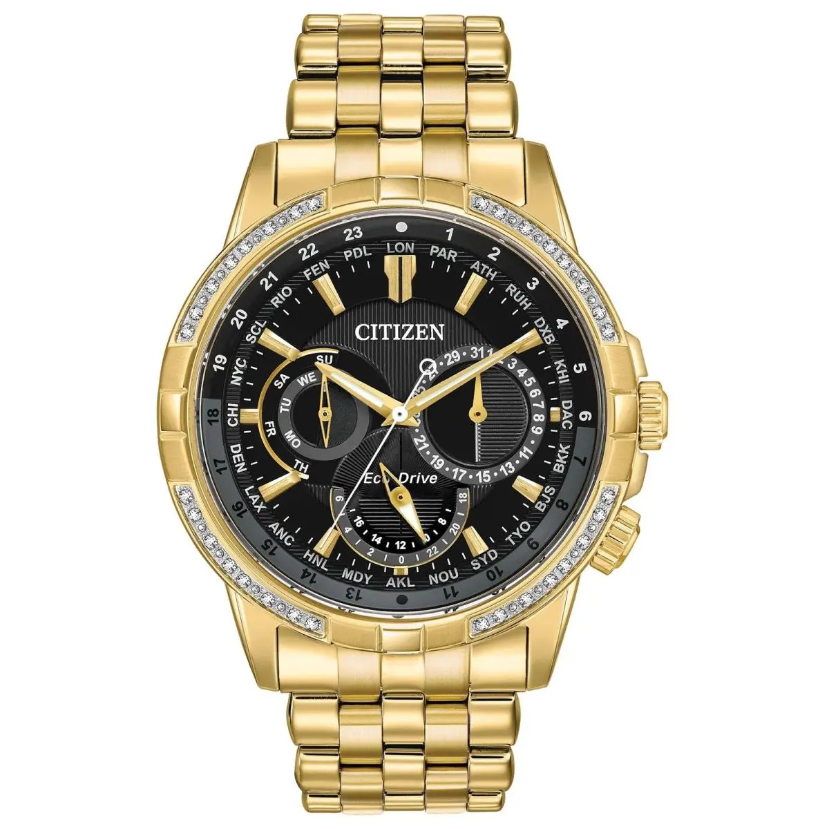 Eco-drive Calendrier BU2082-56E 44mm Gold Plated Steel Black Dial Watch by Citizen