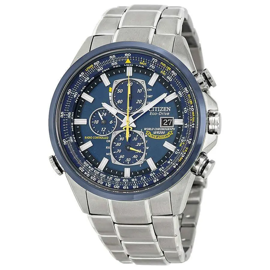 Citizen Eco Drive Blue Angels Chronograph Men`s Watch AT8020-54L - Blue, Dial: Blue, Band: Silver