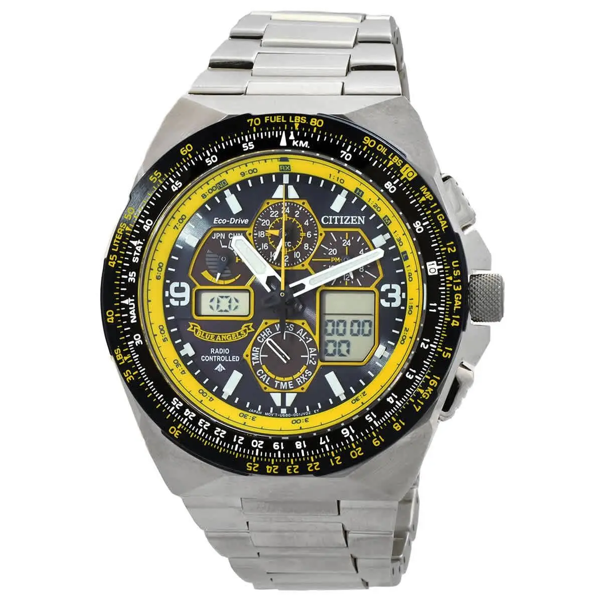 Citizen Promaster Skyhawk A-t Chronograph Gmt Eco-drive Blue Dial Men`s Watch - Blue, Dial: Blue, Band: Silver-tone
