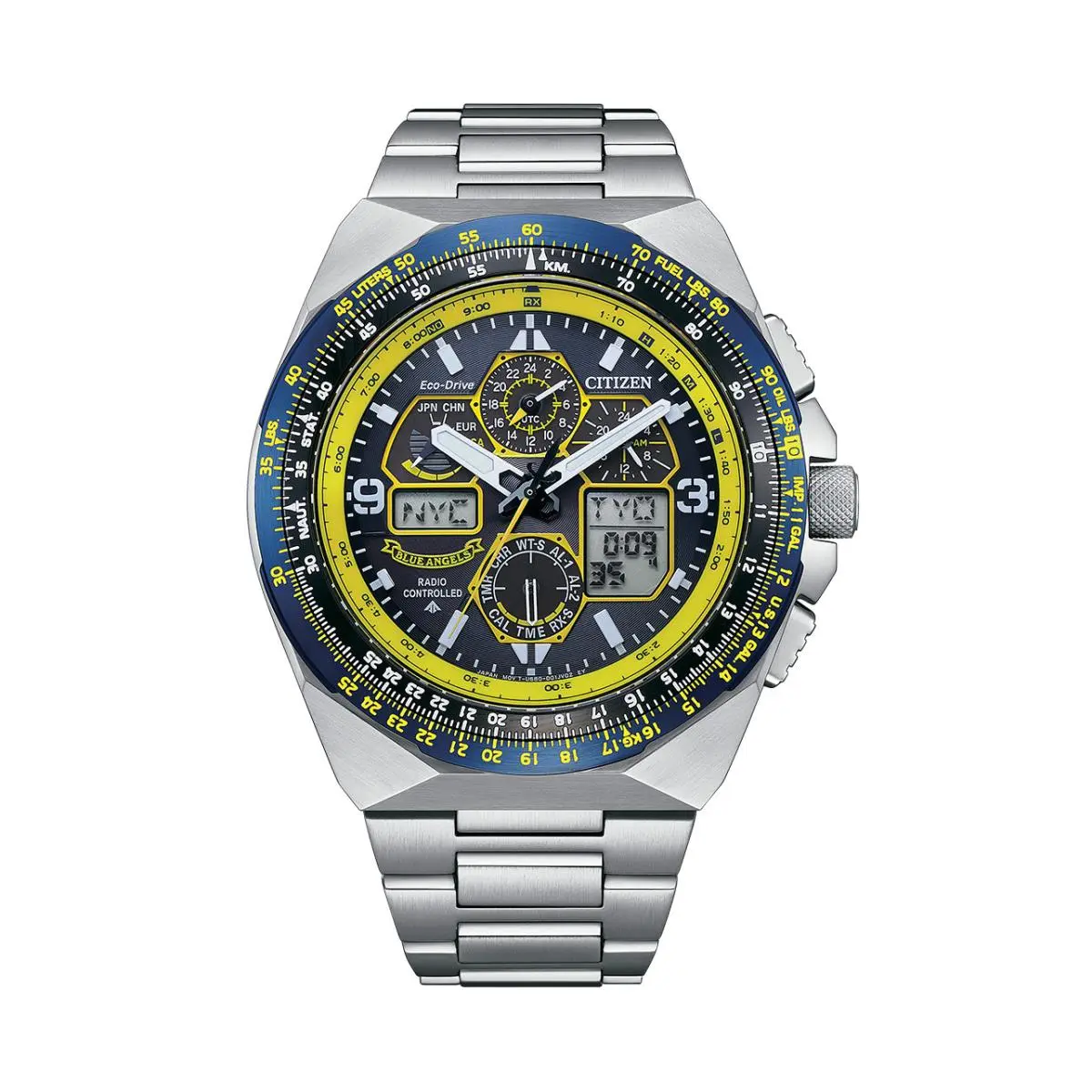 Citizen Men`s Promaster Skyhawk A-t Perpetual Chrono Watch - JY8125-54L - Dial: Blue, Band: Silver, Bezel: Blue