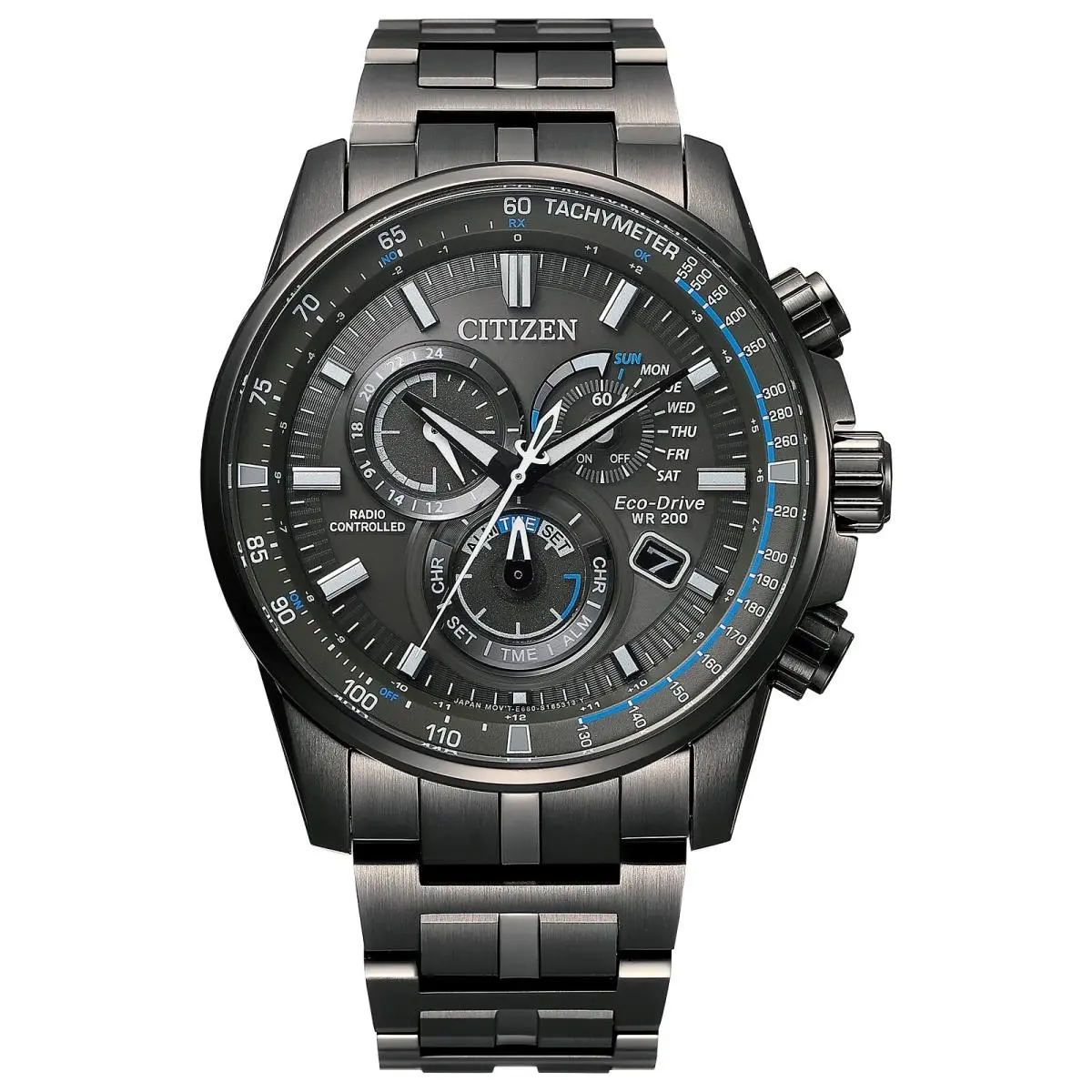 Citizen Pcat Radio Controlled Men`s Watch CB5887-55H Atomic Timekeeping - Dial: Gray, Band: Gray, Bezel: Gray