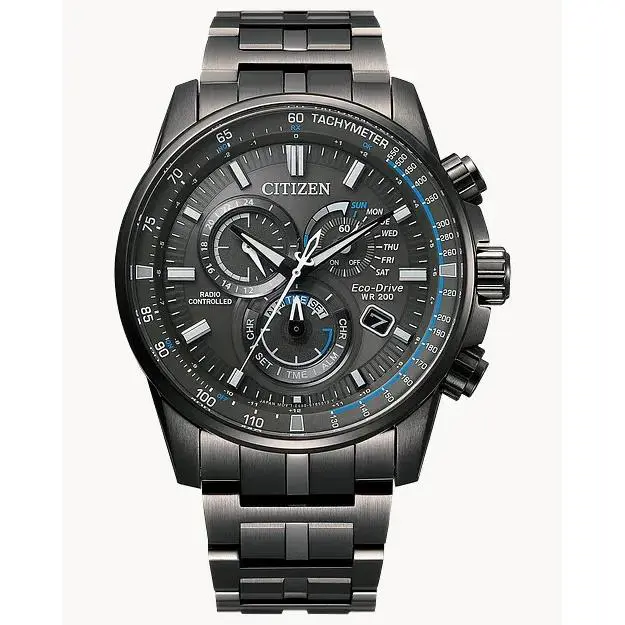 Citizen Eco Drive Pcat Radio Controlled Chronograph Black Watch CB5887-55H - Dial: Black, Band: Black
