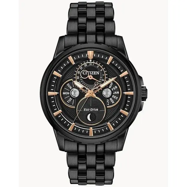 Citizen Eco Drive Calendrier Moon Phase Black Ion-plated Watch BU0057-54E