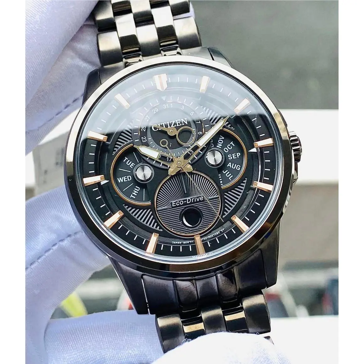 Citizen Eco-drive Calendrier BU0057-54E Black Dial Moonphase Men`s Watch