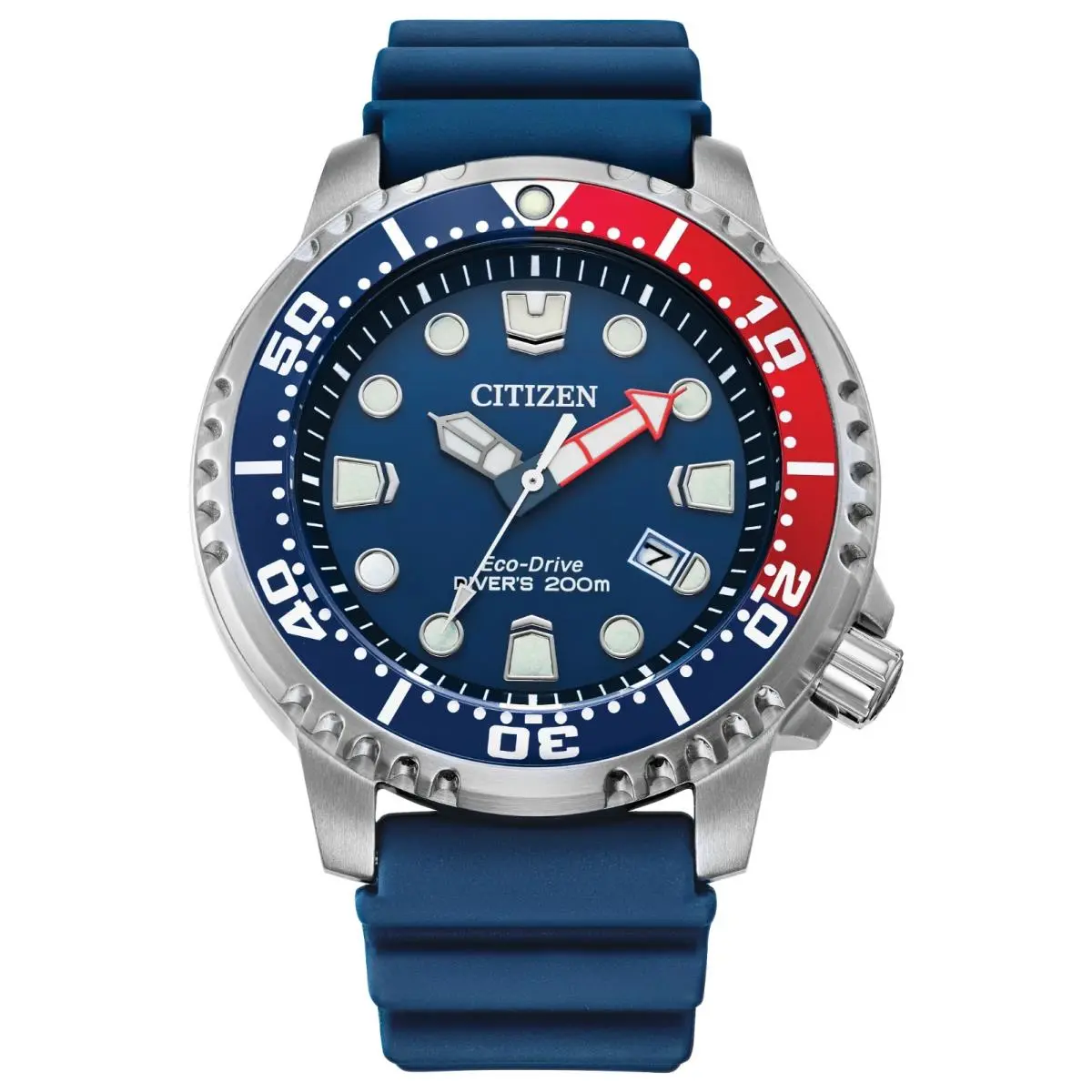 Citizen BN0168-06L Promaster Eco-drive Dive Watch Blue Red Bezel 44mm Date - Dial: Blue, Band: Blue, Bezel: Blue