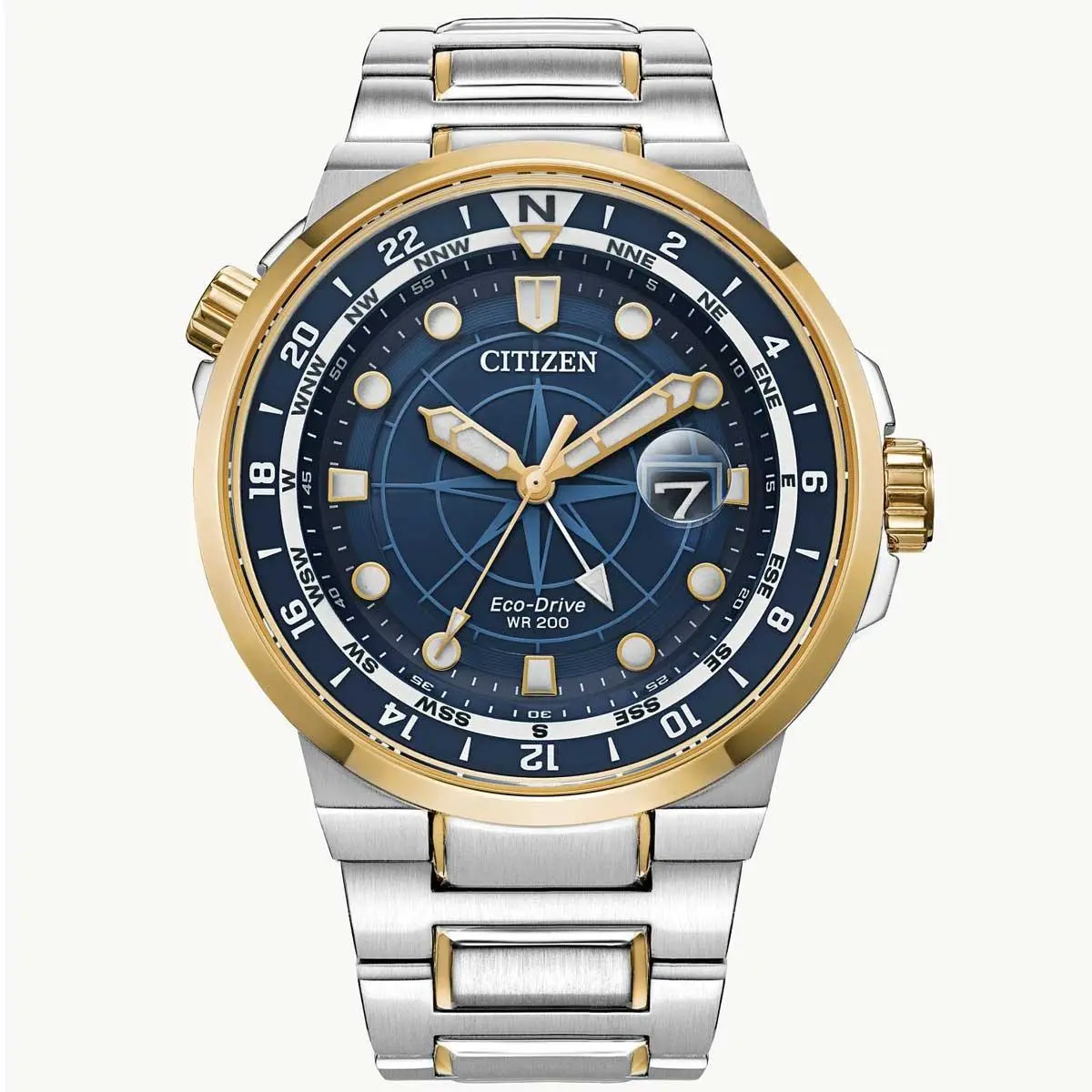 Citizen Men`s Watch Endeavor Eco-drive Blue Dial Two Tone Bracelet BJ7144-52L - Dial: Blue, Band: Silver, Gold, Bezel: Gold, Blue